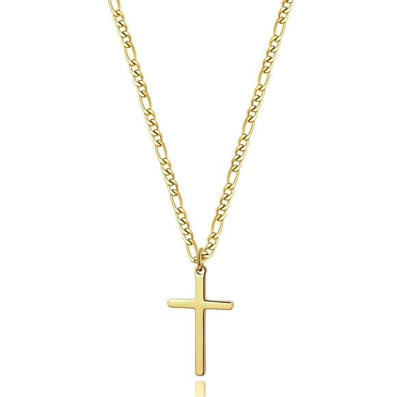 Collar Joxevyia con forma de cruz chapada en oro de 14 quilates para hombre y mujer