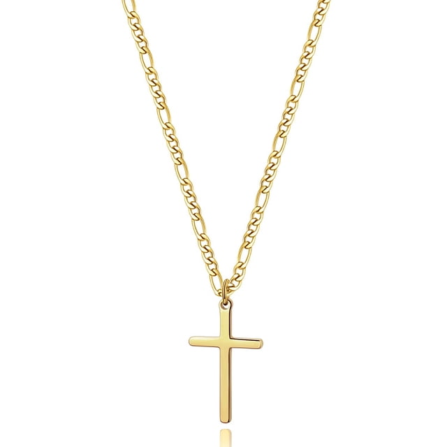 Collar Joxevyia con forma de cruz chapada en oro de 14 quilates para hombre y mujer