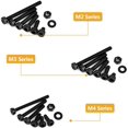 thumbnail image 4 of Kit de 1080 tornillos de cabeza hueca hexagonal de acero al carbono M2 M3 M4 con surtido de tuercas (negro), 4 of 6