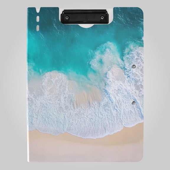 Blue Ocean Clear Beach Foldable Binder Folder Clipboard with Pen Slot Double Clips A4 Size File Storage