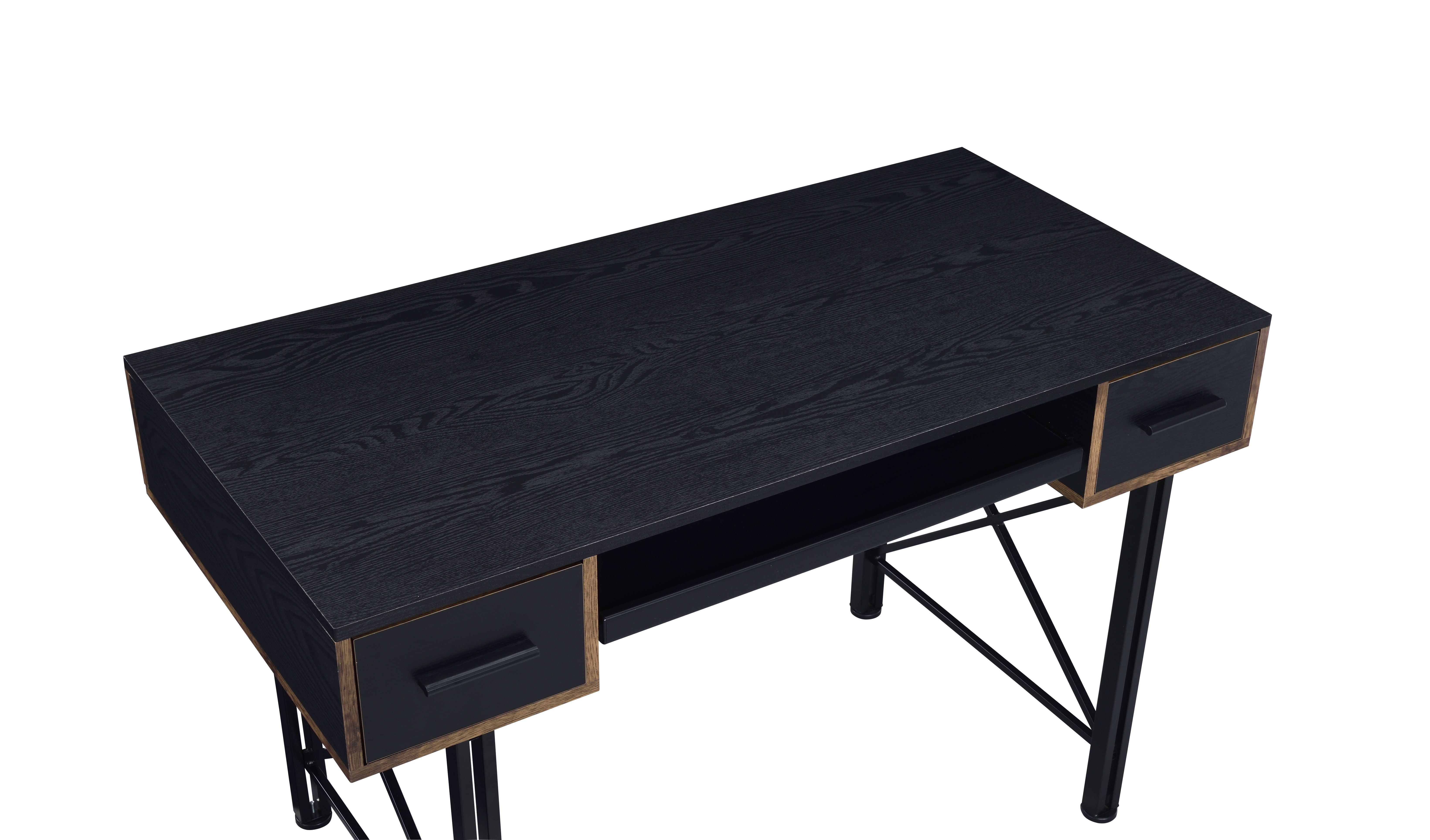 Black Computer Desk with 2 Drawers and Keyboard Tray