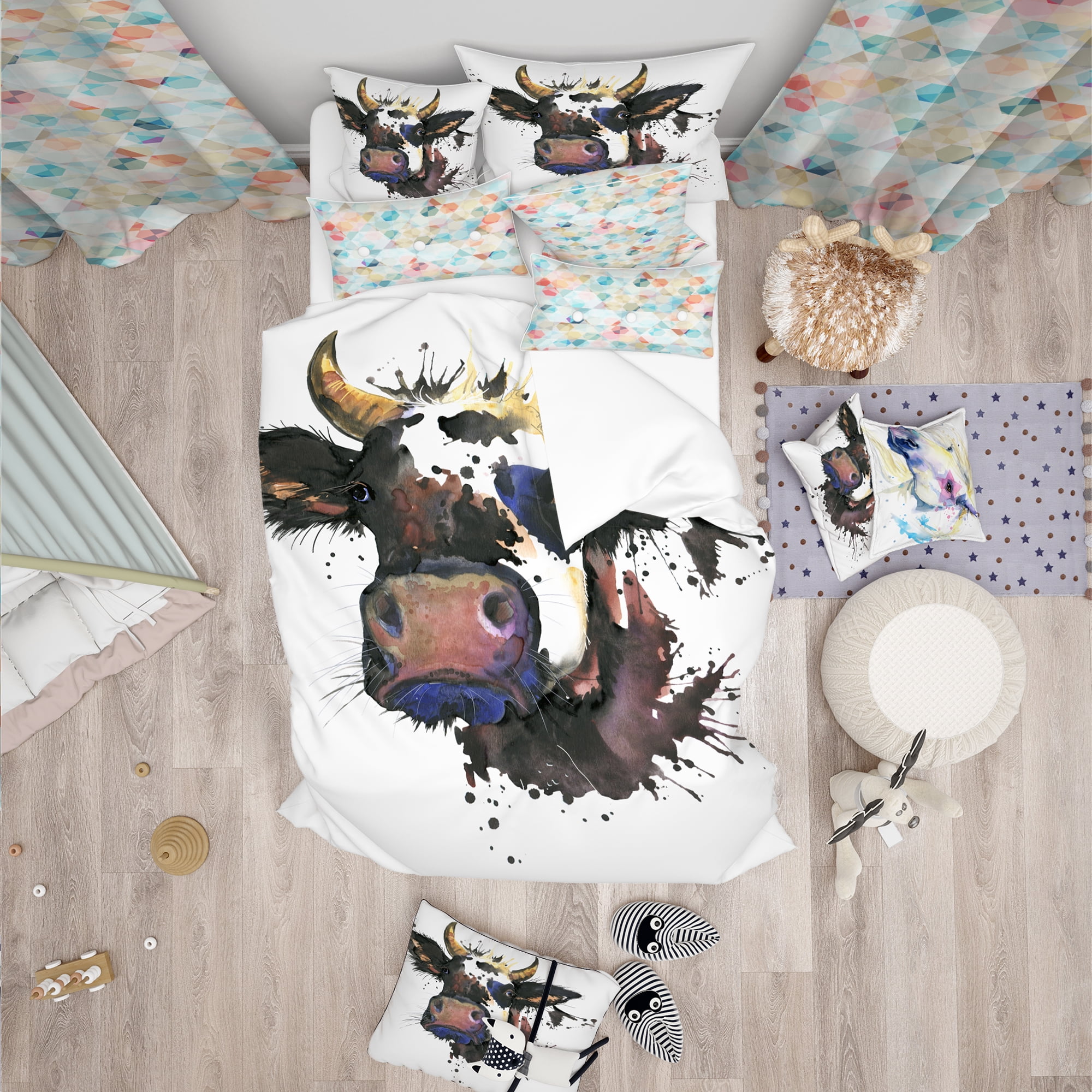 Designart 'Beautiful Cat Watercolor Graphic' Modern & Contemporary Duvet Cover Set