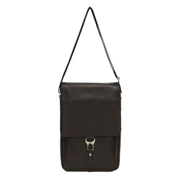BLACK LEATHER VERTICAL LAPTOP MESSENGER