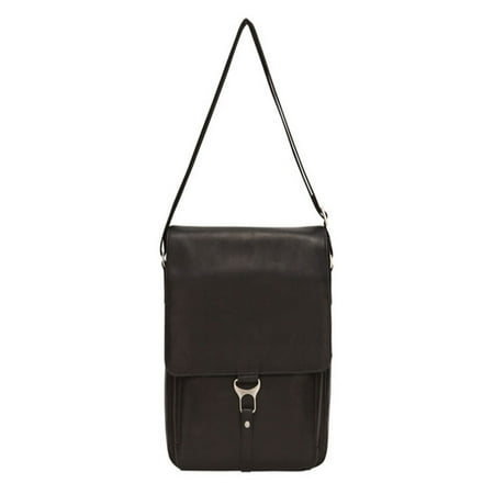 Recycled Vertical Messenger Bag - BLACK LEATHER VERTICAL LAPTOP MESSENGER