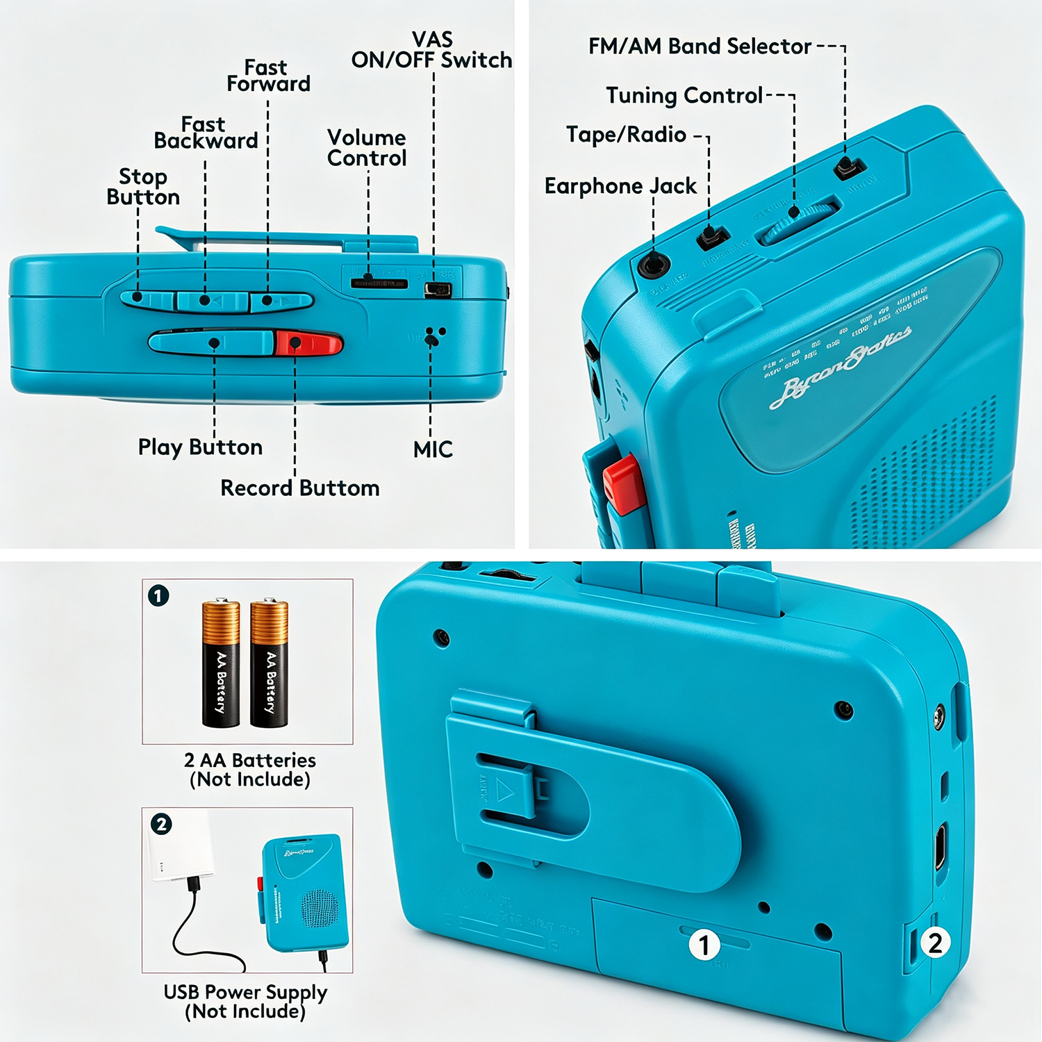 ByronStatics Portable Cassette Player with AM/FM Radio, Teal photo 7