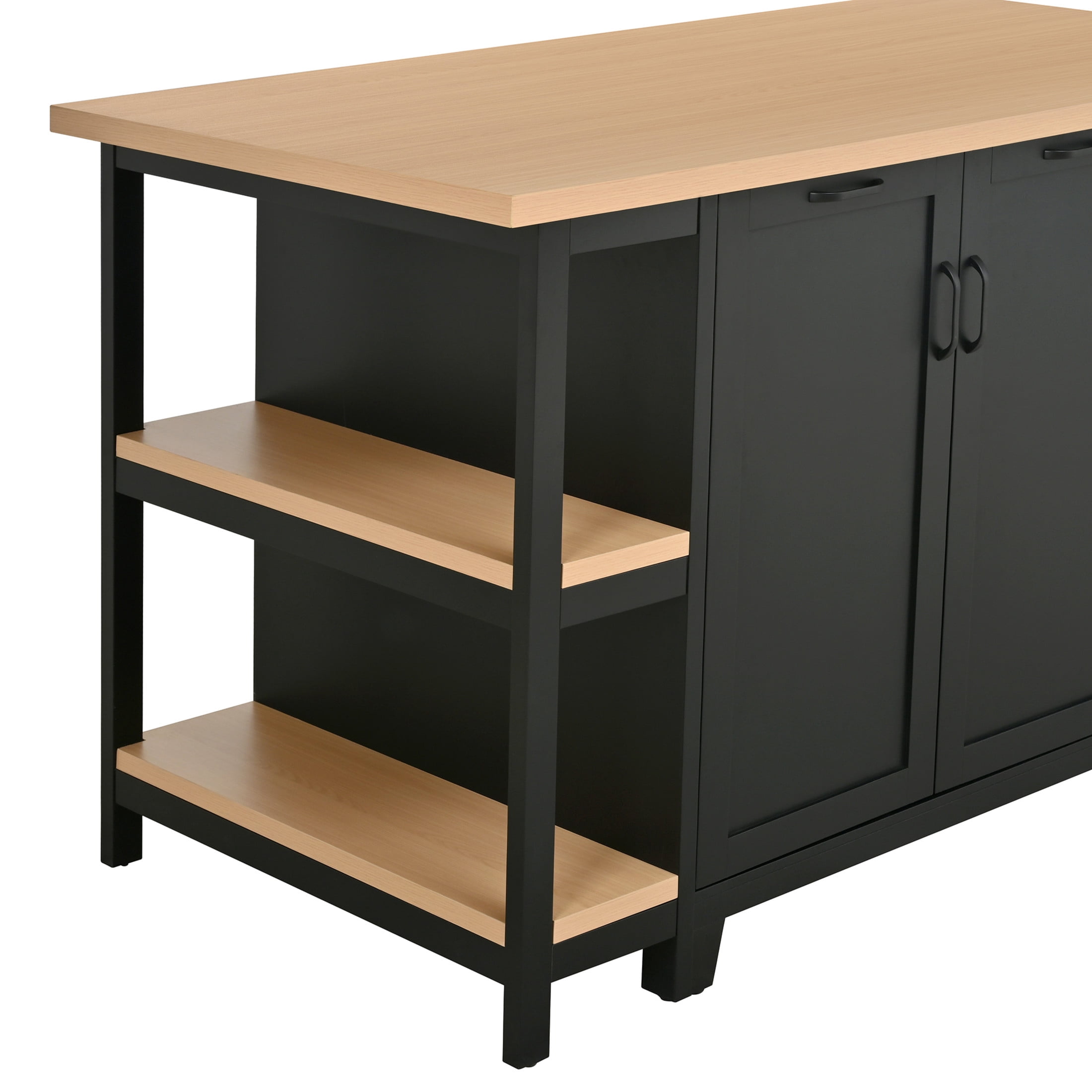 Christopher Knight Home 58" Kitchen Island, Wooden Prep Table with Storage Drawers & Cabinets, Black