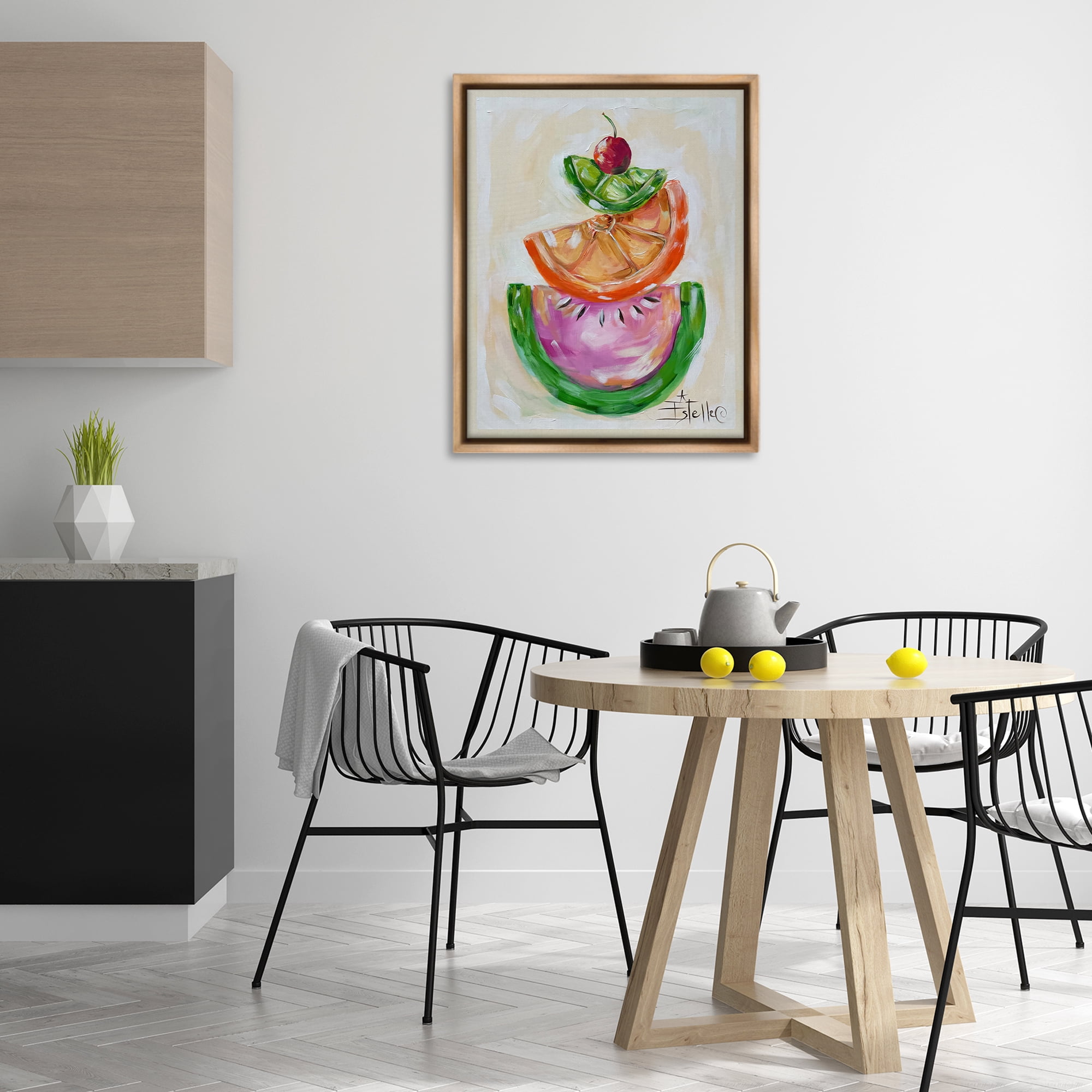 Stupell Industries Stacked Fruit Slices Food & Beverage Painting Brown Floater Framed Canvas Art Print Wall Art, 25 x 31