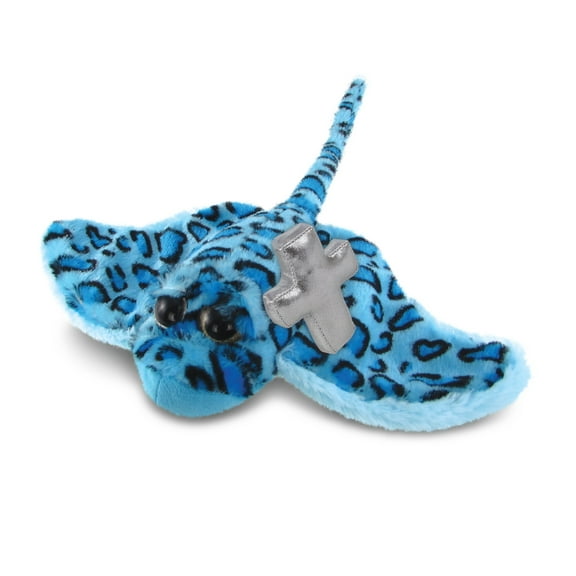 DolliBu Blue Stingray Stuffed Animal with Silver Cross Plush - Religious Baby Baptism Gifts for Boys and Girls, Baby Dedication Christening Gifts Plush Prayer Toy Healing Teddy Bear - 15 Inches