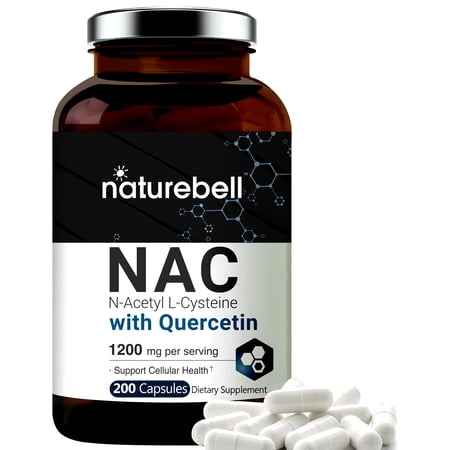 NatureBell NAC 1200mg, 200 Capsules, Fortified with Quercetin, Double Strength N-Acetyl L-Cysteine, Third Party Tested
