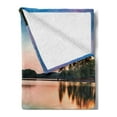 thumbnail image 2 of Lake Soft Flannel Fleece Blanket, Lake Allatoona at Red Top Mountain State Park North of Atlanta Scenic Spring Sunrise, Cozy Plush for Indoor and Outdoor Use, 50" x 70", Multicolor, by Ambesonne, 2 of 5