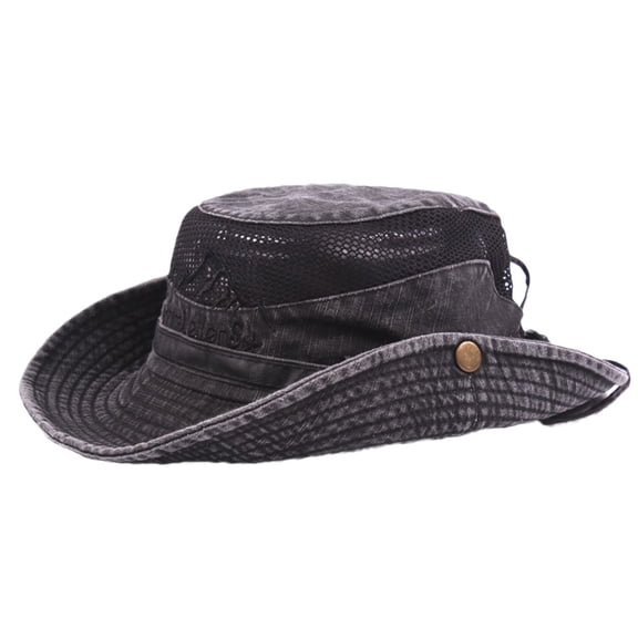 Mesh Spliced Fisherman Hat, Men Cotton Embroidery Sun Cap, Outdoor Climbing Leisure Hat, Breathable Quick Dry Headwear For Hiking Camping Daily Outdoor Sun Shade Trendy Casual Hat,Black