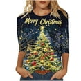thumbnail image 2 of Womens Christmas Shirts Funny Holiday Christmas Tree Print 3/4 Sleeve Round Neck Tees Fall Tops Fall Clothes My Items, 2 of 5