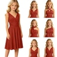 thumbnail image 2 of Rggeeun Baby Girls Dresses Solid Color Flowy Relaxed Fit Soft Lightweight Sleeveless V Neck Waist Draping with Adjustable Belt Ankle Length for Summer Outdoor Play Trendy Playwear,Red,9-14 Years, 2 of 4