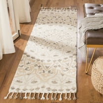 SAFAVIEH Blossom Kelvin Abstract Wool Fringed Runner Rug, Ivory/Taupe, 2'3" x 8'