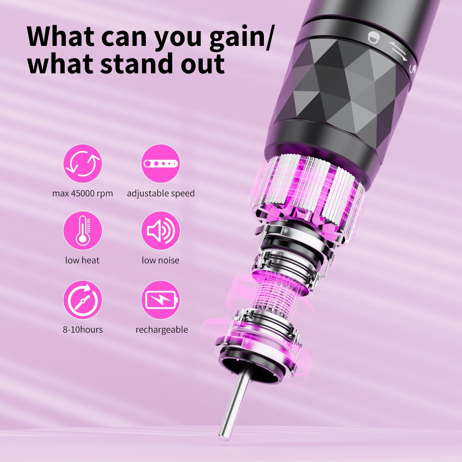 Electric Nail Drills, 45000 RPM Professional  e File Nail Drill, Cordless Rechargeable Multifunctional Nails Files for Women Salon Beauty Supplies for Holiday Gifts