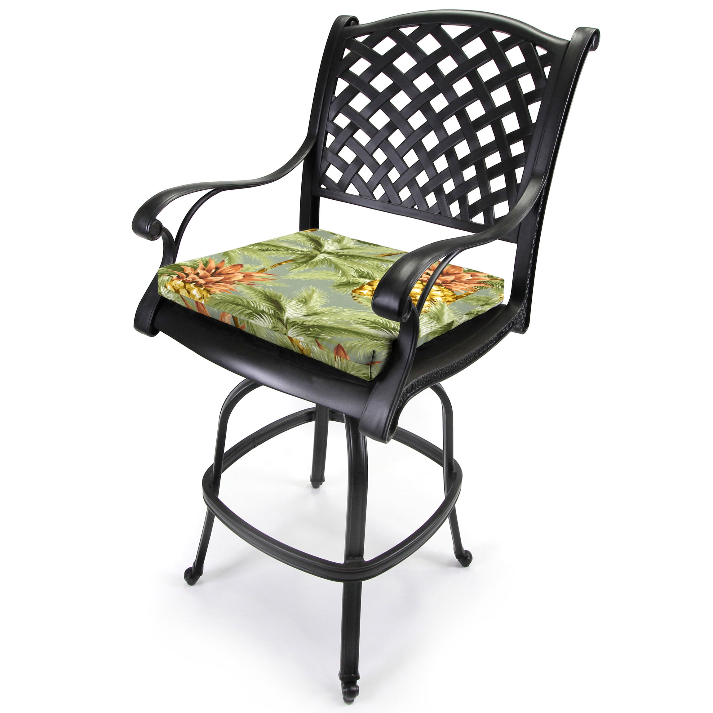 Jordan Manufacturing 17" x 19" Luau Breeze Green Tropical Rectangular Outdoor Chair Pad Seat Cushion with Ties (2 Pack)