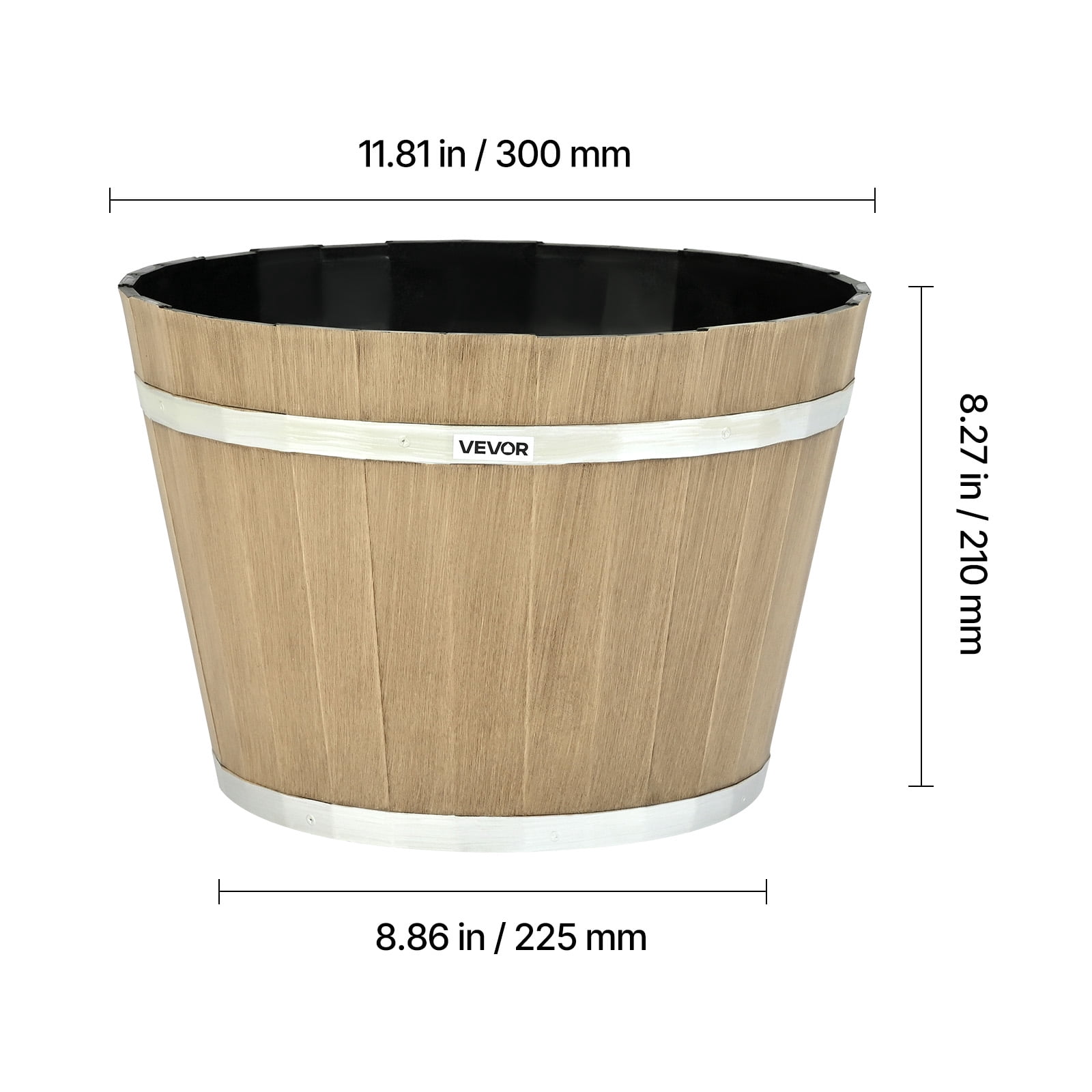 VEVOR Plant Pots, 4 Pack 11.81 inch Whiskey Barrel Planters with Drainage Holes,Large Outside Plastic Decoration Flower Pot Imitation Wine Barrel Design for Indoor Outdoor Garden Home Plants,Brown