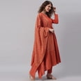 thumbnail image 5 of Janasya Indian V-Neck Full Sleeve Striped Orange Cotton Kurta With Pant And Dupatta For Women, 5 of 9