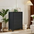 thumbnail image 2 of Fluted 5 Drawers Dresser, Modern 5-Drawer Dresser with Textured Front, Black Wood Chest of Drawers with Gold Handles, Tall Storage Cabinet for Bedroom, Living Room, Hallway, Entryway, Black Oak, 2 of 8