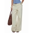 thumbnail image 3 of Low Rise Baggy Pants for Women Adjustable Waisted Wide Leg Boyfriend Pants Vintage Straight Loose Trousers Milky White M, 3 of 9