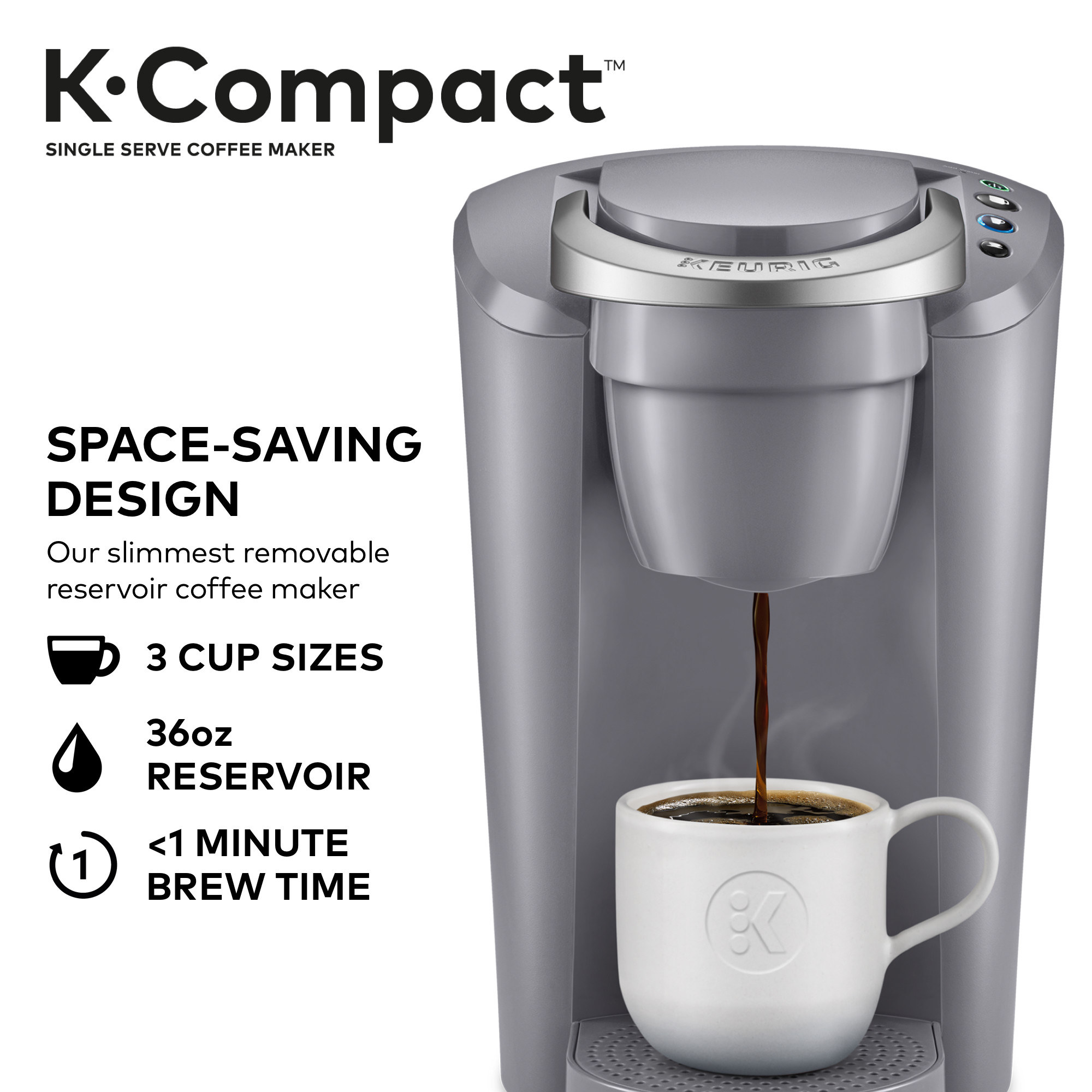 Keurig K-Compact Single-Serve K-Cup Pod Coffee Maker, Moonlight Grey - image 5 of 8