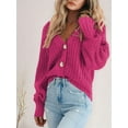 thumbnail image 2 of Women'S Chunky Knit Open Front Sweater Long Sleeve Button Loose Short Cardigan Outerwear Coats Rose Red L, 2 of 4