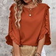 thumbnail image 5 of Gnshining Oversized Tops for Women Ruffle Sleeve Crew Neck Casual Tunic Pullovers Fall Fashion Loose Solid Color Blouse, 5 of 7