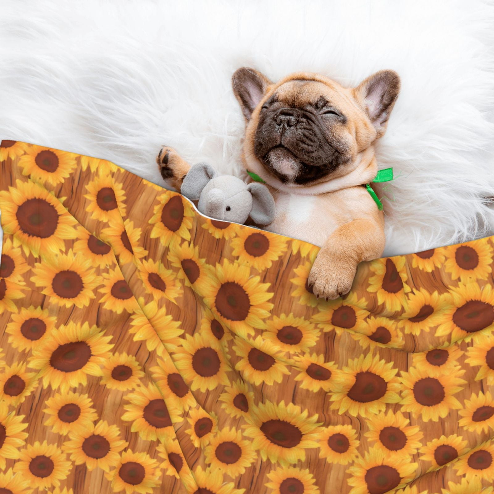 Naloa Brown Wood Grain Sunflower A Dog Blanket, 3 Sizes Cat Blanket for Indoor Cats Large Medium Small Dog Gifts-Large