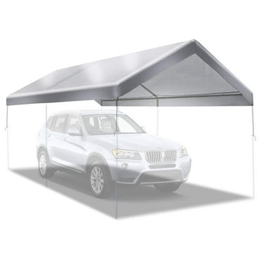 Canopy ONLY 10'x20' Carport Replacement Canopy Outdoor Tent Garage Top Tarp Shelter Cover w Bungees (Silver)