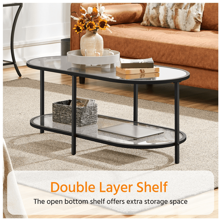 Two layer glass coffee table sales