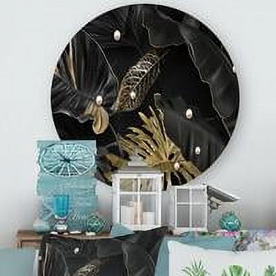 Designart 'Gold and Black Tropical Leaves III' Modern Circle Metal Wall Art 23x23 - Disc of 23