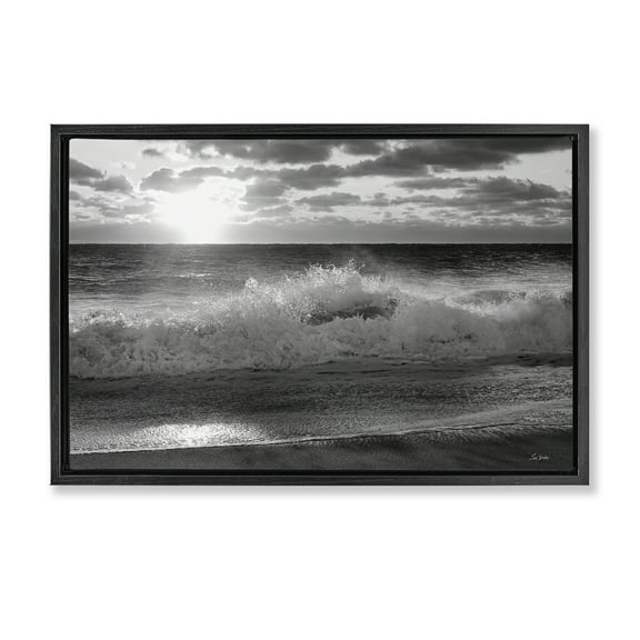 Stupell Industries Crashing Sea Waves Landscape & Nature Photography Black Floater Framed Canvas Art Print Wall Art, 25 x 17