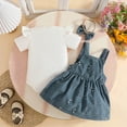 thumbnail image 4 of CAICJ98 Newborn Baby Girl Clothes Summer Outfits Short Sleeve Ruffle Romper Top Infant Skirt Set Little Girl Overall Dress (Blue,9-12 Months), 4 of 7