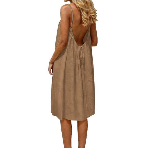 Admvng Nightgowns for Women Summer Round-Neck Casual Solid Sleeveless Sleepshirts Sling Backless Dress Plus Size Dresses S-3XL