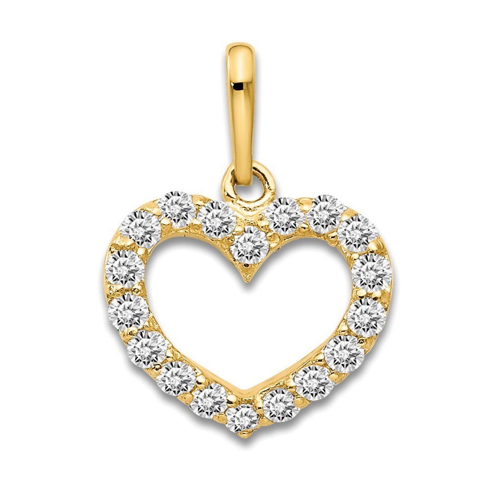 JewelryWeb - 14k Yellow Gold Cubic Zirconia Childrens Heart Pendant ...