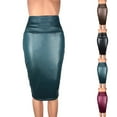 thumbnail image 4 of Women Plus Size Wet Look Faux Leather Pencil Stretch High Waist Office Skirt, 4 of 11
