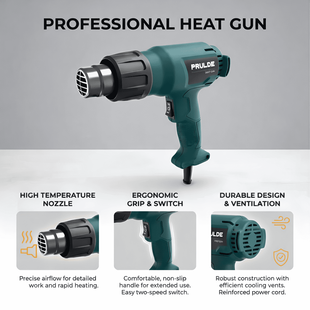 1800W Heat Gun, Fast Heating Hot Air Gun with 750℉&1100℉,Dual-Temperature Control for 2 Speed Settings with 4 Nozzels for Crafts, Vinyl Wrap, Shrink Tubing, Shrinking PVC, Stripping Paint