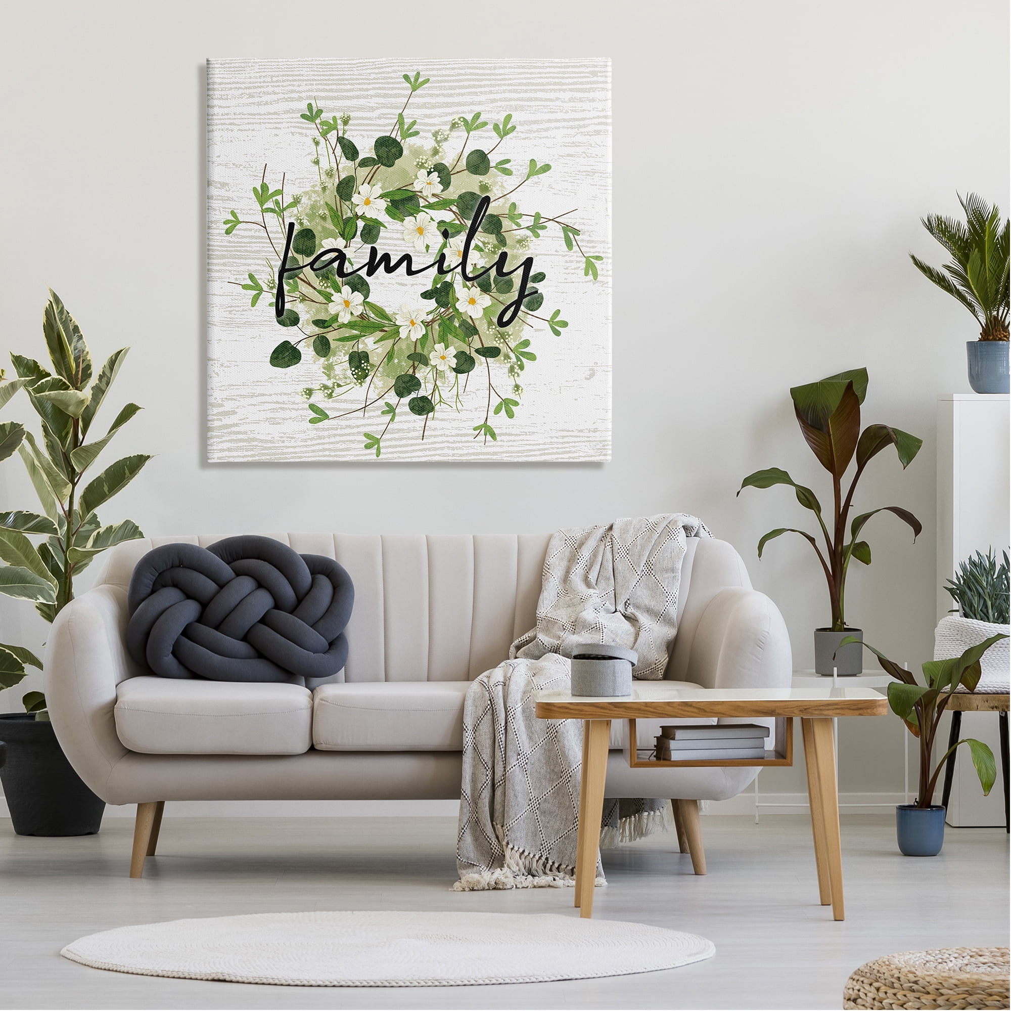 Stupell Industries Rustic Wreath Family Calligraphy Country Grain Pattern Graphic Art Gallery Wrapped Canvas Print Wall Art, Design by Ziwei Li