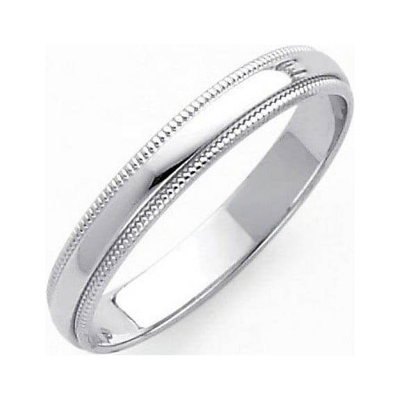 14k Solid White Gold Plain Milgrain Wedding Band 3mm