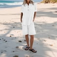 thumbnail image 2 of WULMLEO Linen Short Sets for Women 2 Piece Outfits Short Sleeve Button V Neck Shirts and Bermuda Short Sets Vacation Clothes White XL, 2 of 6