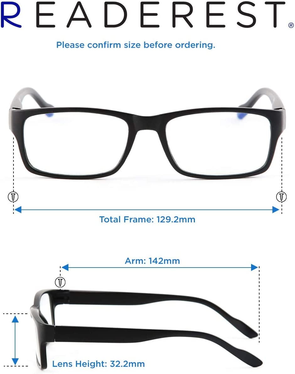 Readerest Blue Light Blocking Reading Glasses (Black, 2.00 Magnification)