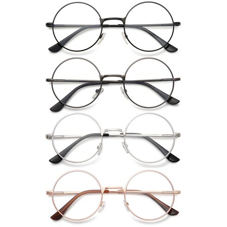 MAGIMODAC Retro Round Metal Reading Glasses Eyeglasses Eyewear Readers (4 Pcs Multicolor Reading Glasses, +3.0)
