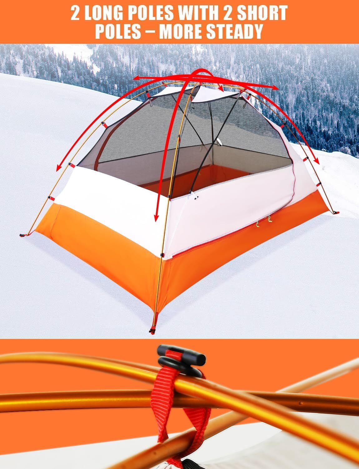 IC ICLOVER 4 Season Backpacking Tent for 2 Person Ultralight Waterproof All Weather Double Layer Camping Tents for Backpacker Outdoor Hiking Survival - Orange
