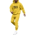 thumbnail image 2 of Wutalume Men's Universal Solid Color Flag Print Hooded Sweatshirt and Sweatpants Set, Versatile Fit for Sports and Lounge, Comfortable Fabric with Modern Style,Yellow 3XL, 2 of 5