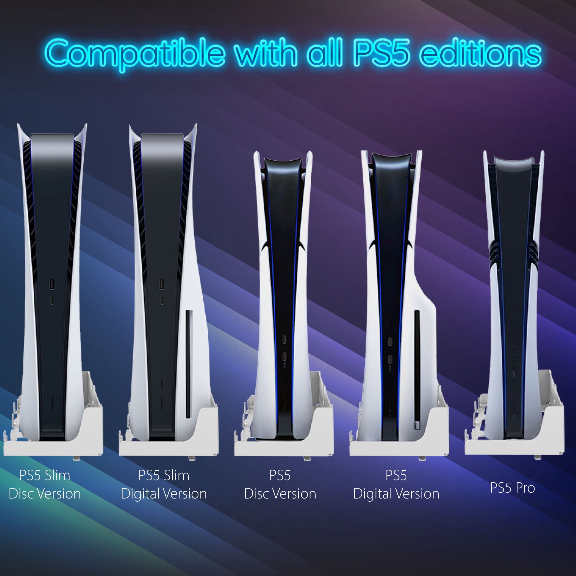 Fosmon PS5 Wall Mount Kit with Charging Station, Solid Metal with Strong Anchors, Detachable Dual Controller Chargers with RGB LED Light for PlayStation 5 and PS5 Slim (Disc & Digital Edition), White