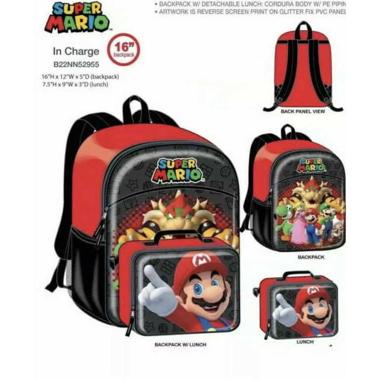 Super Mario Boys 16 Backpack with Detachable Lunch Box