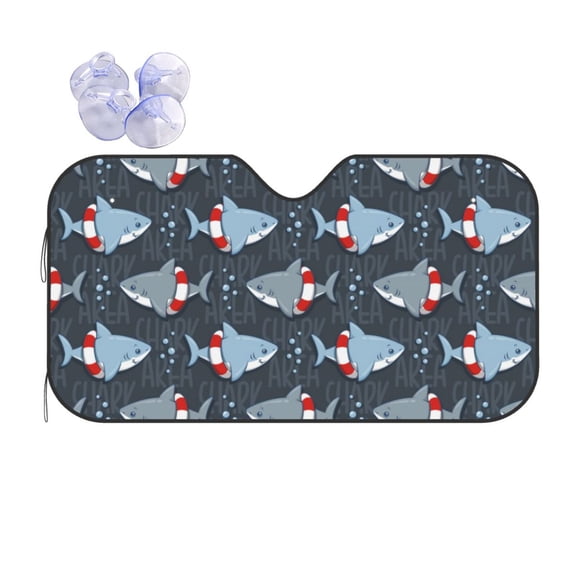 Fuzoiu Shark Wearing Swim Ring Print Car Windshield Sun Shade,Block Uv Rays Sunshade,Foldable Front Window Sun Visor Protector for Car,SUV,Truck-Keep Vehicle Cool-Shark Wearing Swim Ring