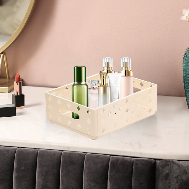 Linnome Foldable Storage Box Multifunctional Stackable with Ventilation Holes for Home Kitchen Cosmetics 10.43x7.87x3.94in Beige