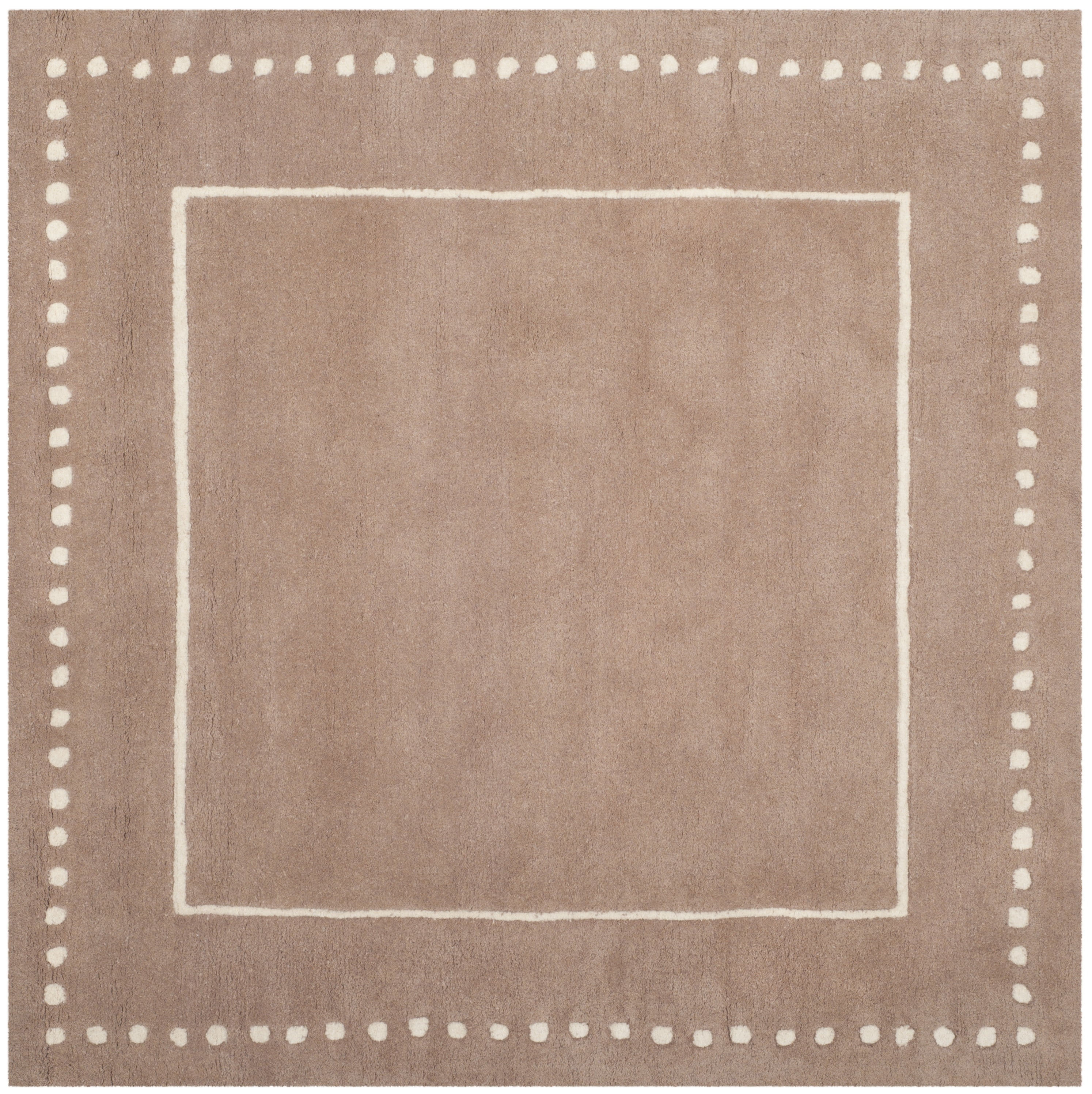 SAFAVIEH Bella Danita Plain Dotted Bordered Wool Area Rug, Beige/Ivory, 5' x 5' Square