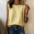 thumbnail image 2 of Women's Sleeveless Tank Tops Summer Cotton Linen Button Decor Side Slit Casual Loose Vests by Yigetop Yellow 2XL, 2 of 5